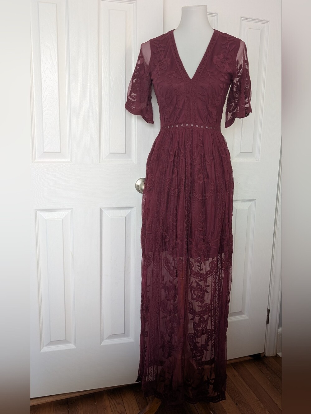 Altar'd State Burgundy Lace Maxi Dress